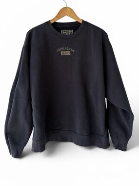 Vintage Abercrombie & Fitch Sweatshirt XXL Navy Fleece Lined Crewneck Y2K 90s
